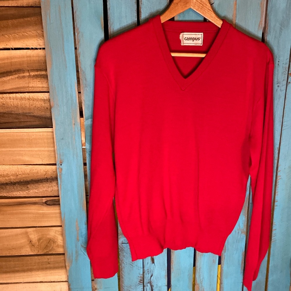 Vintage 80s Campus v neck sweater size medium red made in USA